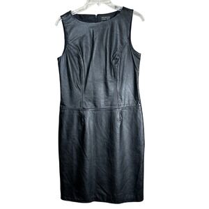 Spenser Jeremy Black Leather Sleeveless Sheath Dress Mini Shift Moto Biker